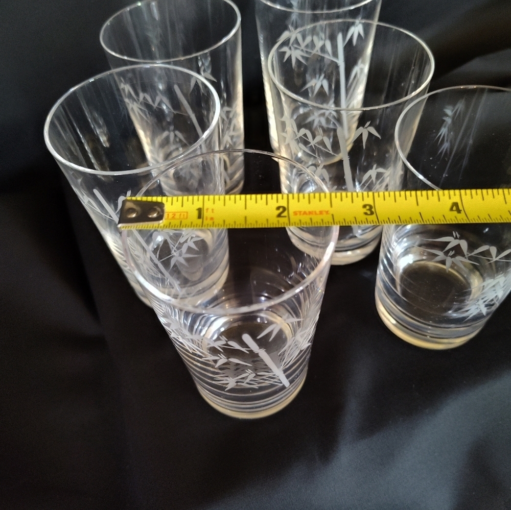 Noritake Sasaki Etched Crystal Bamboo Juice Glasses, Japan, Set Of Six - Picture 5 of 5